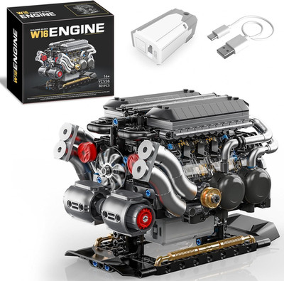 W16 Engine Building Blocks Set for Adults, STEM Mini 16-Cylinder Engine Model Ki