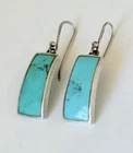 Vintage Sterling Silver Signed Turquoise Concave Modernist Bar Dangle Earrings