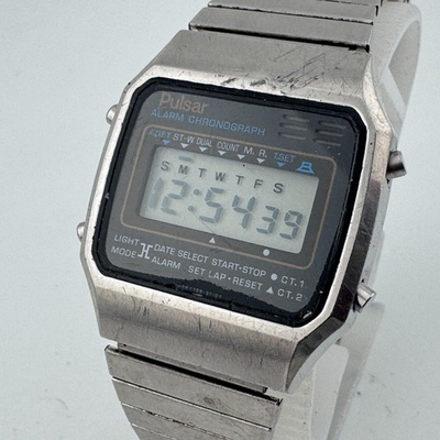 #ad Vintage Pulsar Digital Quartz Watch Y759 5019 Men Silver Steel Chrono New Batter $37.99