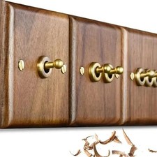Vintage European Style Wooden Brass Toggle Wall Light Switch Retro Plate