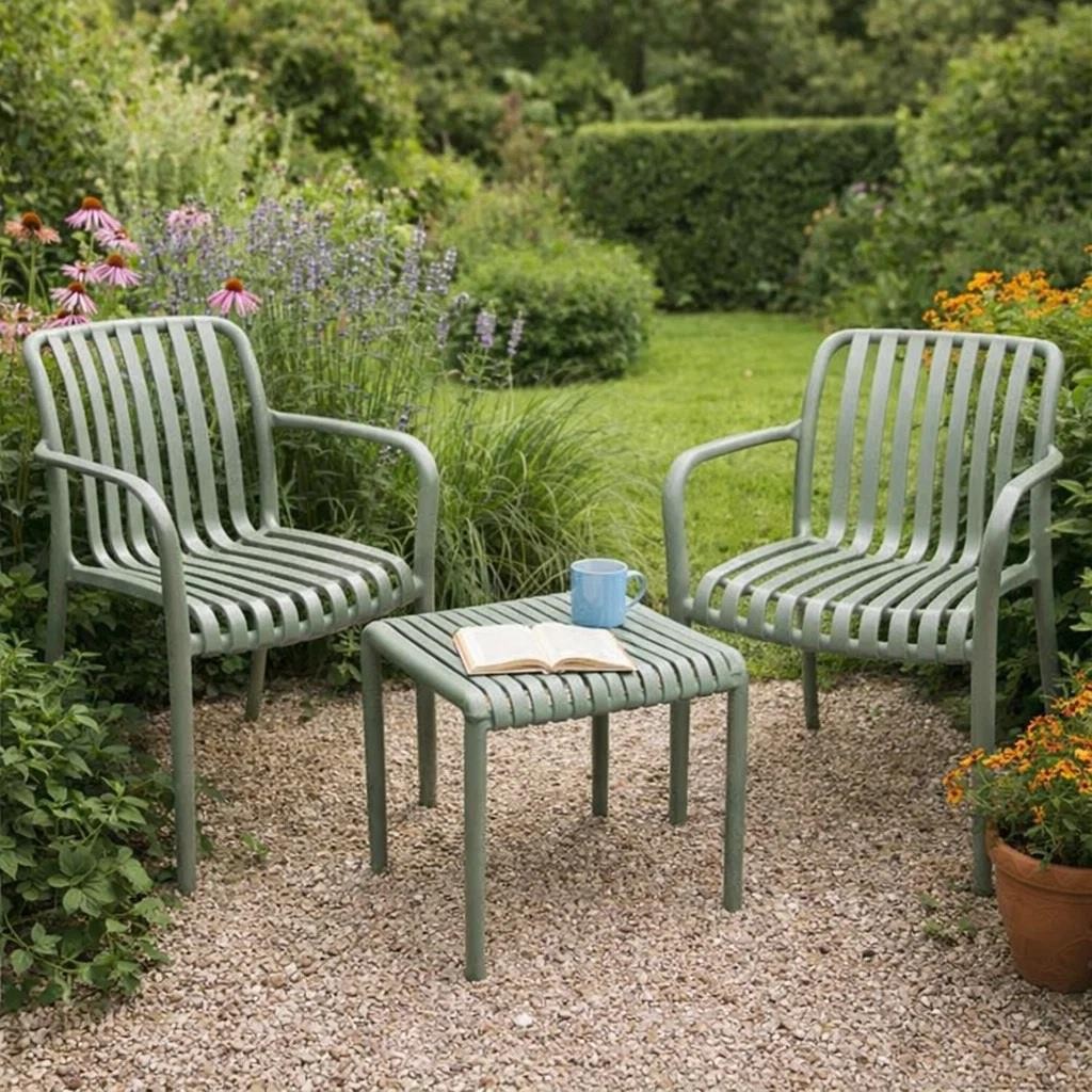 3pc Garden Furniture Portable Bistro Set Table 2 Chairs Weatherproof UV PP Green