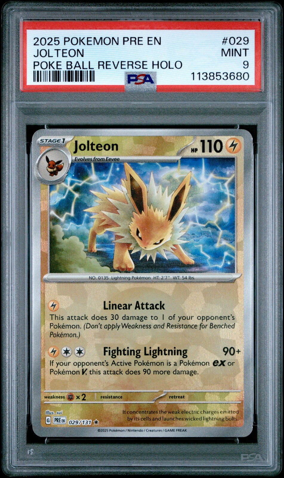 2025 POKEMON PRE EN-PRISMATIC EVOLUTIONS POKE BALL REVERSE HOLO JOLTEON PSA 9