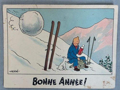 HERGE - CARTE NEIGE - TINTIN ET MILOU ET LA BOULE DE NEIGE - 1942