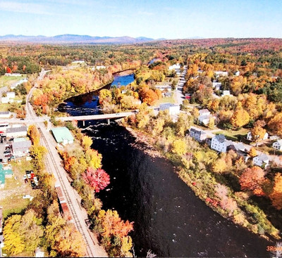 C2020s Maine Postcard Unposted Brownville In Fall Autumn River Bridge 2 E98H