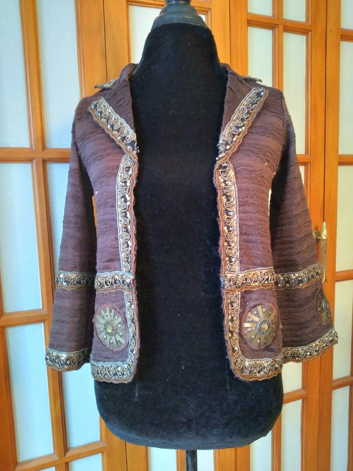 Blazer Alberto Makali Talla M Marrón Arrugado con Lentejuelas Elastizado Talla Pequeña Foto 2 de 4