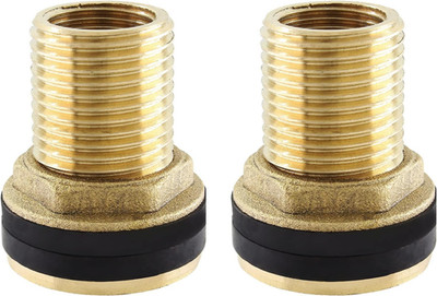 2 Pcs Brass Bulkhead Fitting, 3/8'' Female 1/2'' Male Water Tank Connector with 2