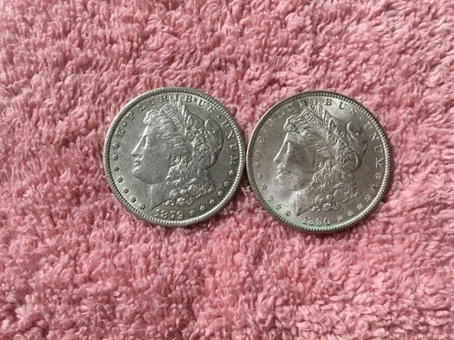 MORGAN SILVER DOLLAR COINS.  LOT  OF  2 XF/AU.  DETAILS  PRE. 1921 LOT # 6