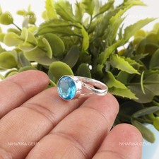 December Birth Swiss Blue Topaz Gemstone 925 Sterling Silver Wife Solitaire Ring