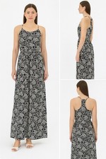 NWT Banana Republic Black White Leaf Print Maxi Dress Sz 4 Sleeveless Racerback