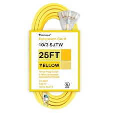25 Foot Lighted Outdoor Extension Cord with 3 Electrical Power Outlets