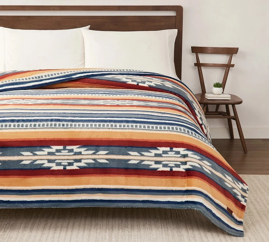 Pendleton Faux Fur Luxe Blanket QUEEN 98 in. x 92 in. Saltillo Stripe New - Image 2 of 4