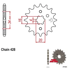 JT Sprockets Countershaft Sprocket 428 Pitch 16 Tooth Yamaha MX125 (1974-1976)