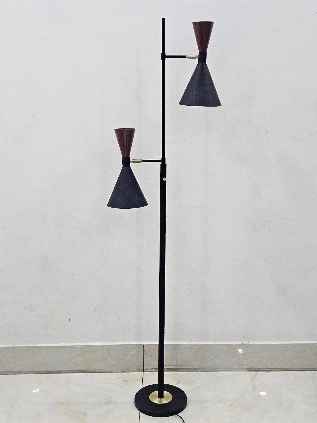 Lampada da terra metà secolo ottone regolabile 2 luci lampada da terra illumi... foto 4