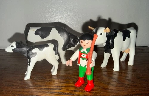 Playmobil 3077 Boy With Cows - Alpine Vintage Playmobil - Almost Complete