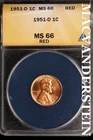 1951-D Lincoln Wheat Cent - ANACS MS 66 Red - Scarce  No Reserve  #SLK691