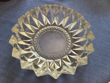 Vintage KIG Indonesia clear heavy glass ashtray, with diamond edge. 100%