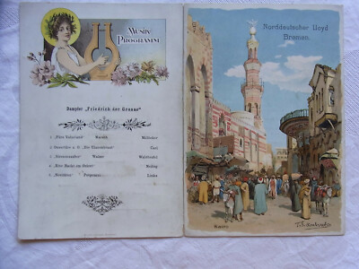 Speisekarte Menu Norddeutscher Lloyd Kairo Caire Cairo 1904 Eckenbrecher Phonola
