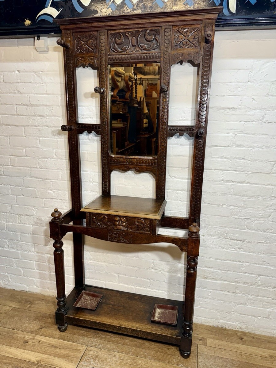 Antique Victorian Carved Oak Hall stand Coat Stand Free Delivery Available