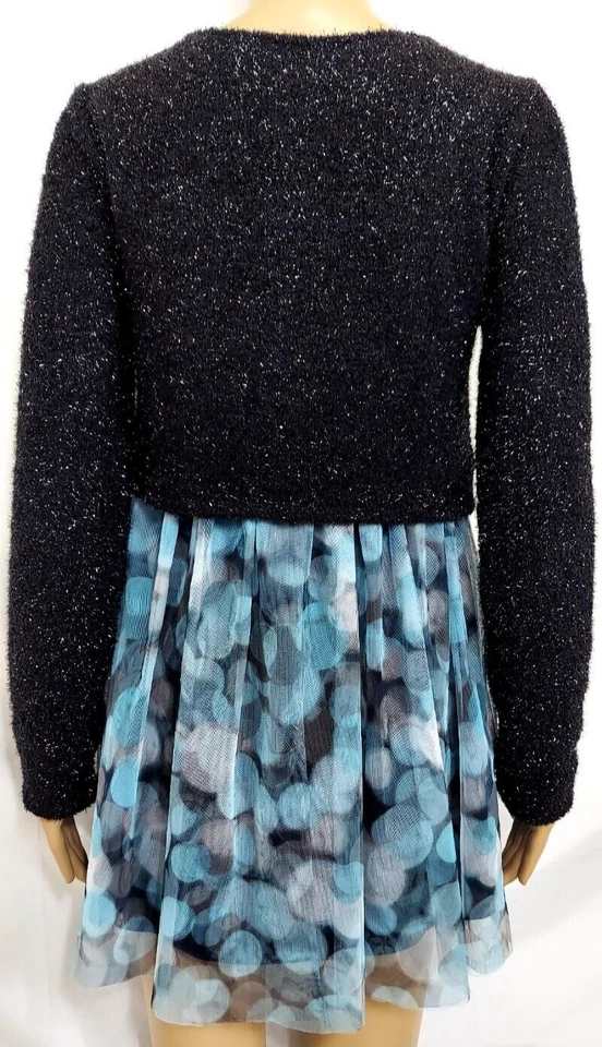 JUSTICE Girl Dress Size 16 Black Top Blue Mesh Overlay Embellish skirt - Image 3 of 4