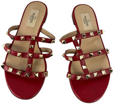 VALENTINO GARAVANI Red Leather Rosckstud Caged Strappy Women's Sandals 36/6US
