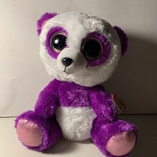 Ty Beanie Boos Purple/White Panda Bear BOOM BOOM Plush Stuffed Animal 6