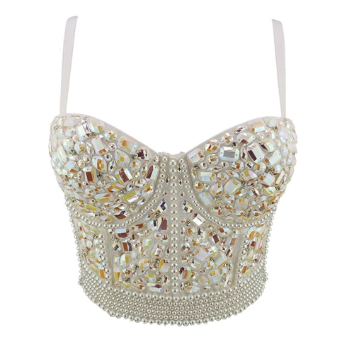 Pearl Corset Bustier Bra Crop Top Colorful Rhinestone Push Up Bralette Tank Top! - Picture 3 of 20