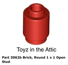 Lego 2x 3062b Red Brick, Round 1 x 1 Open Stud 10497