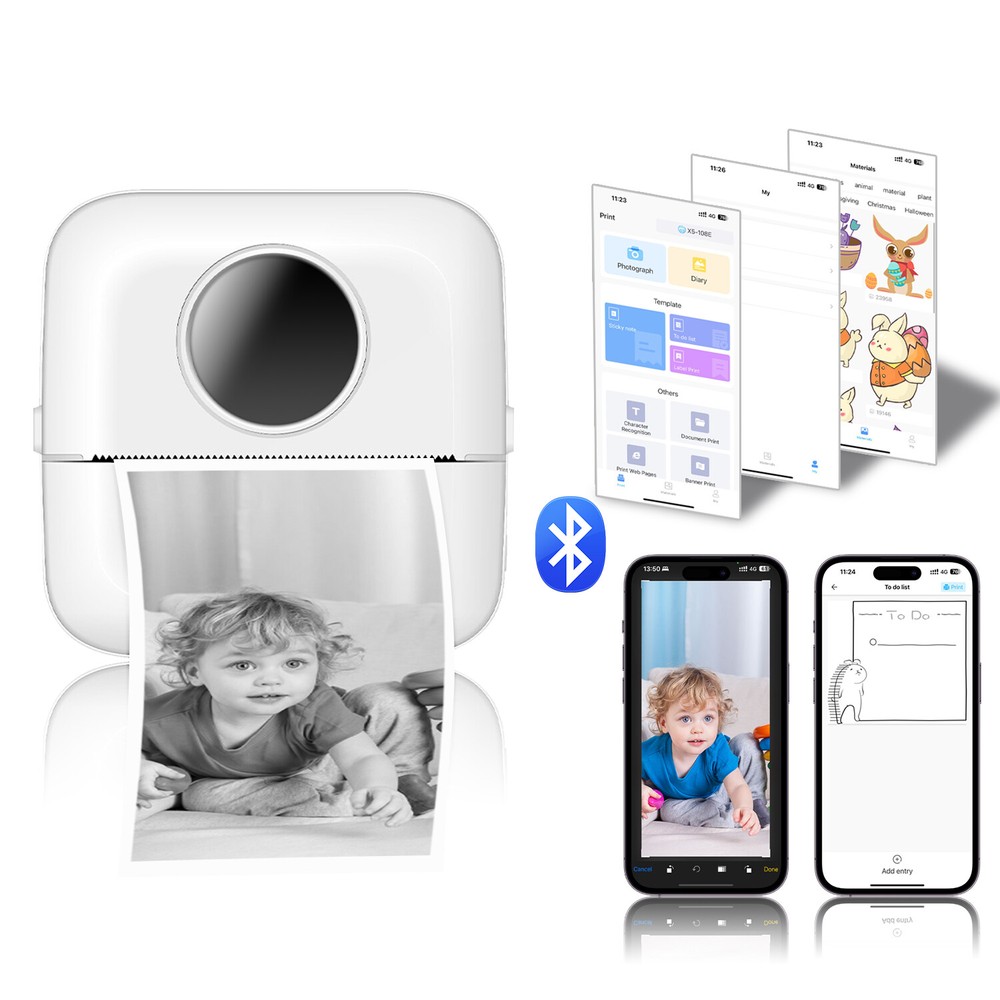 Mini Bluetooth Thermal Printer - Wireless Pocket-Sized Inkless Photo Printing Mini Bluetooth Thermal Printer - Wireless Pocket-Sized Inkless Photo Printing