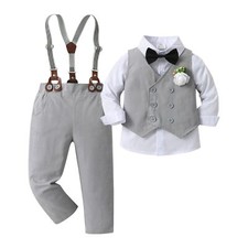 Baby Boys Wedding Outfit Shirt  Pants  Vest  Bow Tie Toddler Set