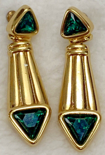 Vintage Swarovski S.A.L. Gold Tone Green Crystal T