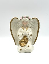 Angel Taper Candle Holder White And Goldtone Ceramic