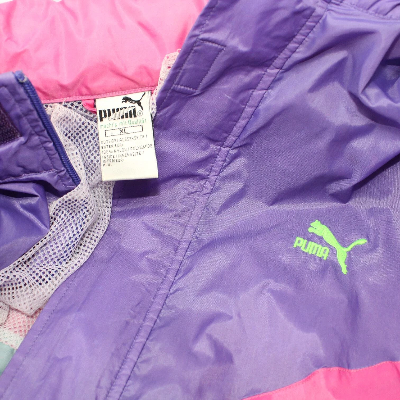 COACH Giacca a vento vintage anni 80 PUMA XL allenatori cappuccio nylon full zip gaper spedizione gratuita