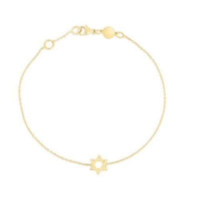14 Karat Gelbgold 7 mm Mini Davidstern 7 Zoll Kettenarmband (Sprungring bei 6,5 Zoll)