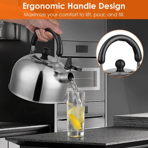 Camping 2.1Qt Whistling Tea Kettle Stainless Steel Tea Pot with Insulated Handle - Picture 6 of 10