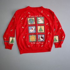 Vintage 1980s Holiday Ugly Christmas Pullover Xmas Sweatshirt Large AOP Red
