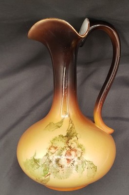 Antique Early American 7'' Ewer Pitcher Standard Glaze Hand Painted Floral