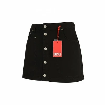 Diesel O-Beige Femmes Jupe W28 Coton Noir Boutonné Court Logo Poches - Photo 1/4
