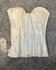 Vintage Frederick's of Hollywood Ivory Satin Corset Bustier Lace Up Top
