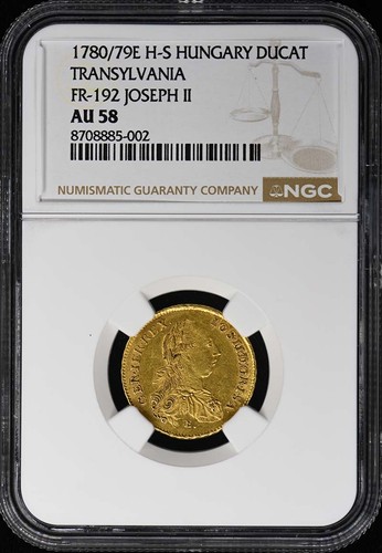 1780/79E H-S HUNGARY TRANSYLVANIA JOSEPH II DUCAT NGC AU58