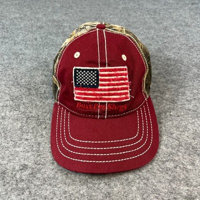 Bass Pro Shops Mütze Kappe amerikanische Flagge Riemen hinten tarnfarben rot USA patriotisch Angeln