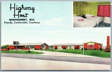 Vintage Highway Host Motor Hotel Linen Postcard Montgomery AL roadside motel