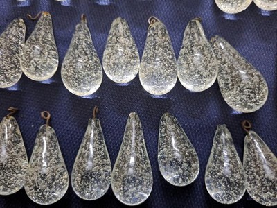 34 Vintage Bubble Glass Teardrop Prisms 1.25'' Chandelier Drops 7g