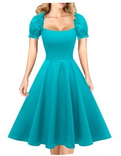 Women's Puff Short Sleeve 1950s Party Dresses Square Neck Aline Dress with Po...