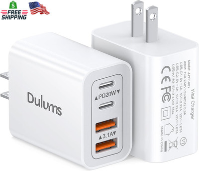 2 Pack 40W USB C Charger Cube Fast Charging 4 Port PD QC Adapter