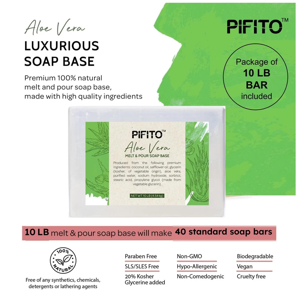 Base de jabón para derretir y verter aloe vera (10 lb) │ Glicéridos 100 % naturales premium a granel... Foto 2 de 4