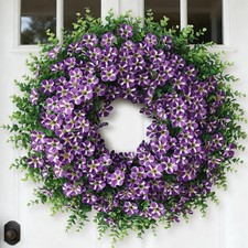 26" Large Artificial Eucalyptus with Flower Wreath for Front Door - Realistic...