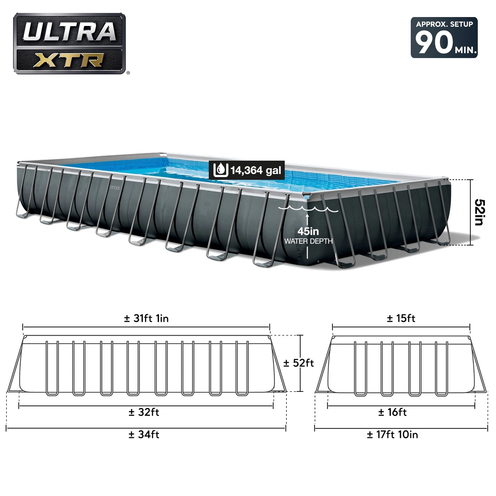 Intex Ultra XTR Frame Above Ground Pool Set 32' x 16' x 52" Rectangular