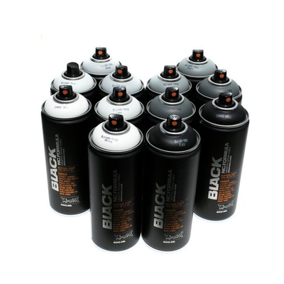 #ad Montana BLACK 400ml Set of 12 Graffiti Street Art Mural Spray Paint Grey Sca... $156.28