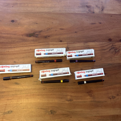 rotring isograph Tuschefüller Unbenutzt 50mm/25mm/35mn/18mm/13mm Set 
