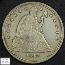 1846 No Motto Seated Liberty Silver Dollar $1 - Cleaned
